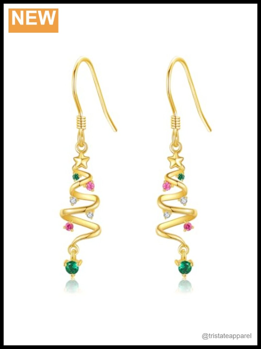 14k Solid Gold Christmas Tree Dangle Earrings for Women Drop Gift
